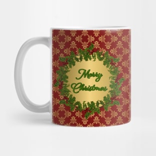 Merry Christmas Holly Branch Wreath Design Mug